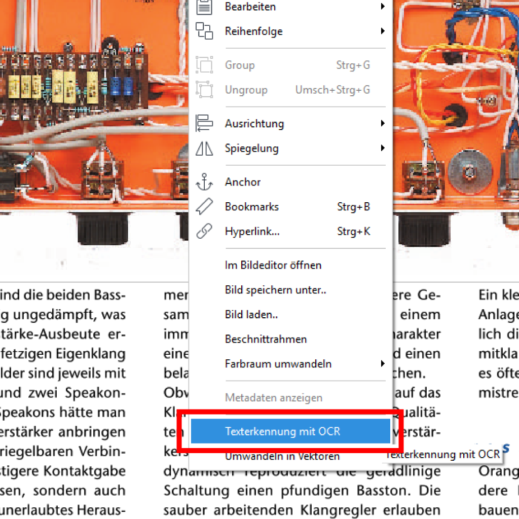 Screenshot (Zoom): Texterkennung mit OCR in PdfEditor aufrufen