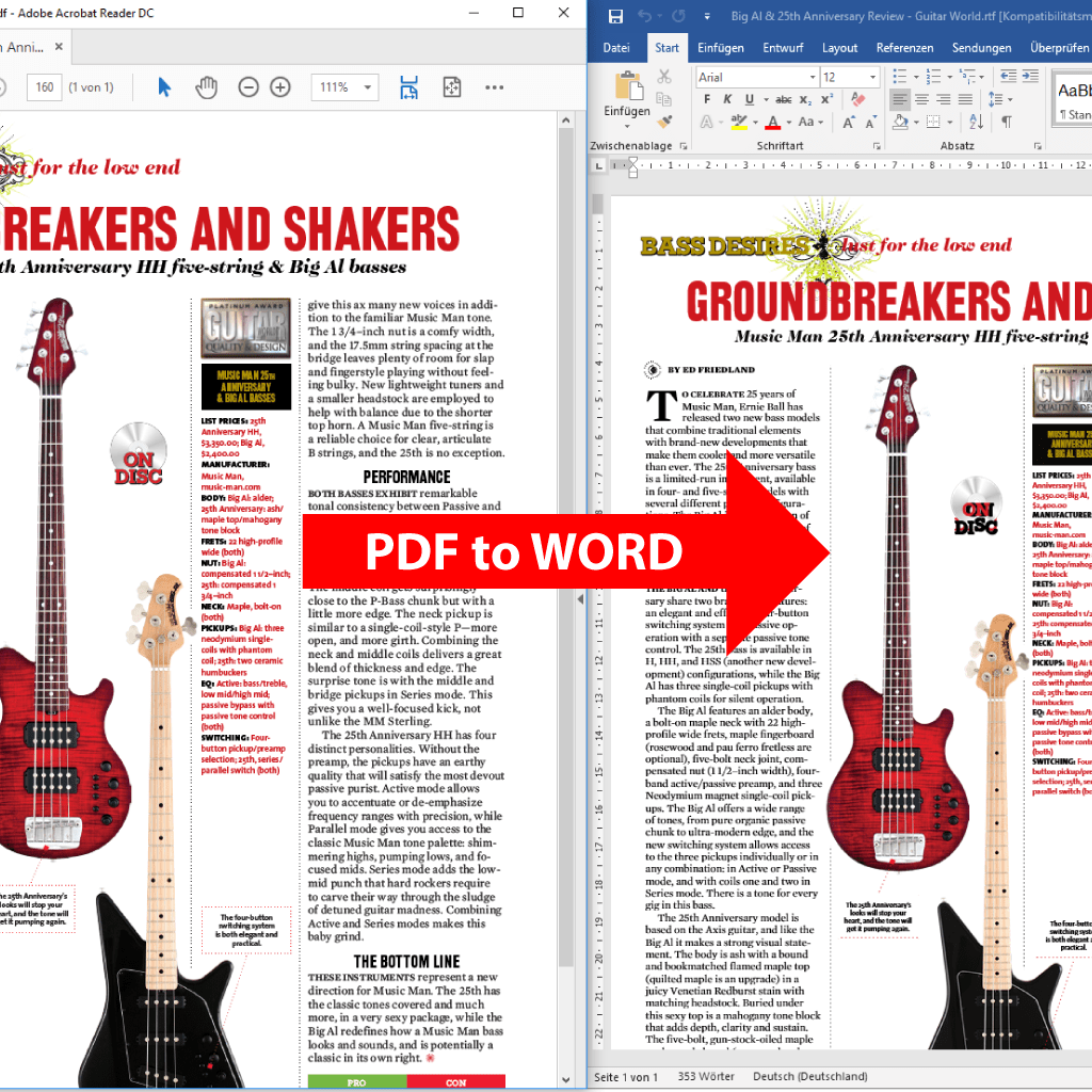 Comparison: PDF to Word conversion with PdfGrabber